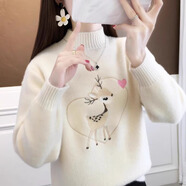 以純（YISHion）新款水貂絨毛衣女冬季加厚洋氣繡花上衣韓版套頭半高領(lǐng)打底針織衫 杏色 L 100斤-110斤