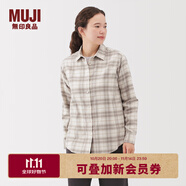 無印良品（MUJI） 女式 法蘭絨 襯衫領(lǐng) 長袖襯衫女士襯衣內(nèi)搭上衣純棉秋季新品女裝 米白色格紋 L （165/88A）