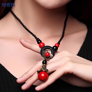 特奇瑪（TEQIMA）黑瑪瑙石民族風(fēng)掛件項鏈長(cháng)款女復古百搭毛衣鏈時(shí)尚氣質(zhì)個(gè)性?huà)祜棾?短款45cm