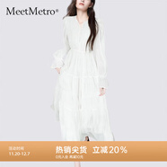MeetMetro瑪依爾法式浪漫淑女連衣裙女2025秋新款優(yōu)雅氣質(zhì)A字長(cháng)裙 白色【現貨閃電發(fā)】 S