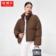 坦博爾鵝絨羽絨服女短款高領時尚保暖女士外套厚TW236362 黑糖咖啡 160 