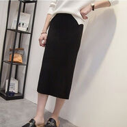 夕楠加絨加厚半身針織裙秋冬新款韓版開(kāi)叉中長(cháng)款包臀裙時(shí)尚一步裙女潮 不加絨黑色 均碼