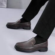 鱷魚(yú)恤【爆款好貨】男鞋秋季新款軟底休閑皮鞋舒適皮鞋套腳懶人一腳蹬 深棕色 38