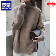 羅蒙（ROMON）新款重磅歐美高領(lǐng)羊絨衫女加厚毛衣寬松套頭慵懶風(fēng)針織打底 深駝色 2XL
