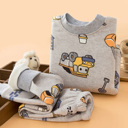 裳黎男寶寶保暖衣套裝加絨加厚冬季兒童秋衣秋褲中領(lǐng)男童冬天打底睡衣 加厚一體絨-灰工程車(chē)420克 衣標55/90碼/建議身高75-85cm/體 均碼