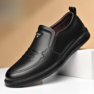 花花公子（PLAYBOY）男鞋2025冬季新款內增高商務(wù)皮鞋男款真皮加絨休閑鞋子男 PL451087黑色 38