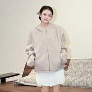 丹德蘭（Dandelan）意大利進(jìn)口羊毛駝絨 AC風(fēng)格 高重磅雙面呢拉鏈大衣外套女 淺灰色 S