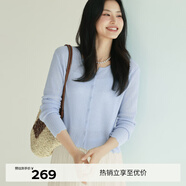 伊芙麗（eifini）蔣欣代言薄透粉色修身百搭針織開(kāi)衫女罩衫上衣2025春季新款 藍色 L 115-130斤