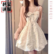 芭芙達妮甜美設計感2025夏季新款吊帶連衣裙女收腰蝴蝶結森系百搭a字短裙 白色裙子 M