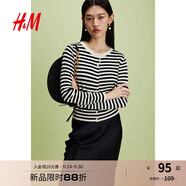 H&M【徐若晗同款】女裝針織衫秋冬打底慵懶圓領(lǐng)長(cháng)袖氣質(zhì)上衣0579541 黑色/條紋 XS 155/80