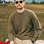 NAVIGARE意大利小帆船純色圓領(lǐng)毛衣男歐美潮流百搭毛衫秋冬修身打底長(cháng)袖針 灰綠色 M (105-130斤)