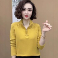 秋冬季新款時(shí)尚半拉鏈立領(lǐng)雙面絨保暖CSph女士時(shí)尚加絨打底衫jd 黃色 加絨 2XL 建議120-130斤