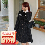 惟友胖妹妹連衣裙大碼女裝冬裝小香風(fēng)粗毛呢富家小姐貴氣裙子 黑色 XL 【尺碼偏大】 建議130-150斤