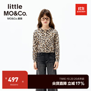 little MO&Co.品質(zhì)羊毛 little moco童裝25秋裝新款女童豹紋短款毛衣開衫外套 棕杏豹紋色 100 110/52