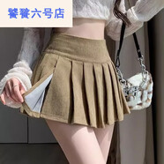 秋冬短裙配馬丁長(cháng)筒燈芯絨百褶超短裙女韓版秋冬新款高腰裙褲顯瘦 卡其色 開(kāi)叉款+原款內襯裙褲 XS