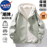 NASA MARVEL棉衣男棉服男冬季外套面包服羊羔絨連帽潮牌加絨加厚百搭情侶裝