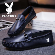 花花公子豆豆鞋男士秋冬2024新款上班駕車(chē)一腳蹬軟底韓版休閑皮鞋 深藍主圖款 39 39標準運動(dòng)碼