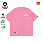 Aape旗艦店男裝25春夏猿人軍團(tuán)徽章字母刺繡潮流短袖T恤1611XXO PKX/粉紅色 均碼 L