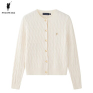 POLOWALK麻花針織開(kāi)衫女春秋季新款保羅女裝氣質(zhì)休閑絞花毛衣外套長(cháng)袖線(xiàn)衣 米白【AM8W53580111】 M (160)
