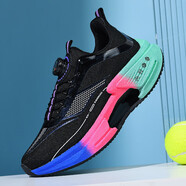 LI-NING李寧同款絕影3旋鈕扣跑步鞋男童免系帶跑鞋學(xué)生大童夏透氣中考體 絕影3-幻彩黑(基礎款)【科技碳板+旋鈕扣】 33