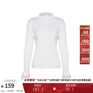 兩三事梵高文藝 青衫 蕾絲拼接半高領(lǐng)打底衫女春季復古修身內搭針織衫 白色-y 均碼 F