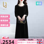 OLJ國際高檔品牌真絲絲絨連衣裙女2025年秋冬新款喜宴刺繡桑蠶絲裙子 黑色 M 建議110斤以?xún)?
                                         title=