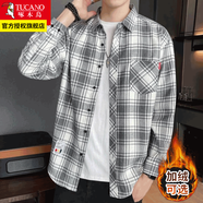 啄木鳥(niǎo)格子襯衫男士裝2025春秋季最新款外套休閑長(cháng)袖冬加絨襯衣外穿衣服 2108白色 XL