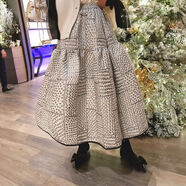 韓國提花拼接小眾蓬蓬半身裙設計感中長(cháng)款高檔氣質(zhì)顯瘦大擺a字裙 白色 均碼