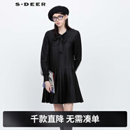 S.DEER圣迪奧春季女裝時(shí)尚百搭系帶網(wǎng)紗百褶襯衫連衣裙S231Z1282 黑色/91 S (160)