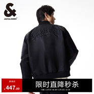 杰克·瓊斯（JACK&JONES）25年男裝秋季外套男士棒球領寬松休閑重磅刺繡夾克外套飛行員夾克 黑色E41 M (175)