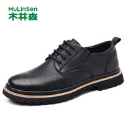 木林森男鞋2025冬季時(shí)尚百搭商務(wù)正裝休閑皮鞋男透氣爸爸鞋子 黑色 qc-r311 43