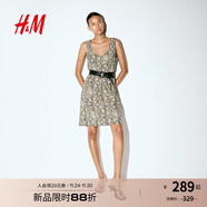 H&M女裝背心式連衣裙2025夏季新款配腰帶修身通勤連身裙1293354 淺米色/蛇紋 S 160/88