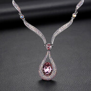 飾世美時(shí)尚水晶項鏈短款女鎖骨衣服百搭毛衣鏈配飾品高級感歐美夸張首飾 粉色優(yōu)雅水滴項鏈