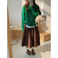 粗線(xiàn)毛衣女圣誕復古森系綠色加厚圓領(lǐng)套頭粗線(xiàn)麻花慵懶風(fēng)秋冬寬松 復古綠 L