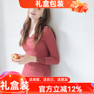 貓惑修身恒溫無(wú)痕保暖內衣女士美體v領(lǐng)蕾絲薄款加絨加厚打底秋衣秋褲 酒紅色加絨上衣【不含褲子】 均碼 【適合80-135斤】