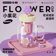 炊大皇玻璃杯女茶水分離吸管杯子耐高溫高硼硅水杯800ML（小紫花） 