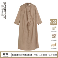 例外（EXCEPTION）新中式女裝春秋款復古氣質(zhì)A型連衣裙寬松顯瘦長(cháng)裙 深卡其/39 M