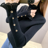 冰色雪顏小紅書(shū)爆款2025秋冬蕾絲針織半高領(lǐng)修身顯瘦打底衫女裝洋派內搭短 黑色 S 均碼