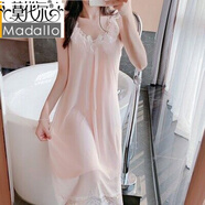 莫代爾2025新款女睡裙夏季吊帶性感薄款蕾絲裸感睡衣孕婦帶胸墊棉宮廷 【不帶胸墊】吊帶 網(wǎng)紗蝶結-粉色 2XL 適合（140-150斤）