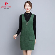 皮爾卡丹2025秋冬季新款韓版背心針織連衣裙女中長(cháng)款寬松加厚毛衣馬甲裙潮 軍綠色 M 80斤-105斤穿