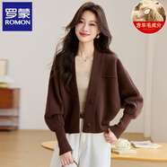 羅蒙（ROMON）休閑羊毛呢外套秋冬季新款高級感蝙蝠袖開(kāi)衫女收腰顯瘦短款上衣 咖色 均碼