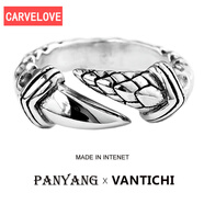 CARVELOVE銀個(gè)性復古龍爪開(kāi)口戒指浮雕霸氣男士泰銀做舊風(fēng)戒指 tj-342鷹爪