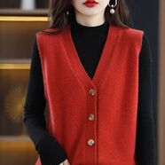 皮爾卡丹胖mm無(wú)袖大碼V領(lǐng)毛衣馬甲女寬松秋冬季韓版針織背心外穿馬夾上衣 朱砂紅 L 【建議110-125斤】