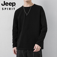 吉普（JEEP）國潮印花長(cháng)袖T恤男士小圓領(lǐng)內搭汗衫簡(jiǎn)約休閑潮流百搭上衣ins秋裝 YX-952黑色 M