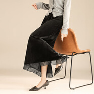 TERRE BLEUE慵懶風(fēng)絲絨遮垮半身裙女2025秋冬裝新款一步裙高腰顯瘦中長(cháng)裙子