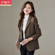 伊婭莎羊毛呢小西裝外套女時(shí)尚氣質(zhì)女神范休閑上衣小個(gè)子高級感加厚西服 三?？劭Х壬餮b【羊毛含量50.3%】 M 建議90-100斤