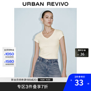 UR2025夏季新款女裝休閑簡(jiǎn)約百搭V領(lǐng)修身短袖T恤UWM450062 米白 M