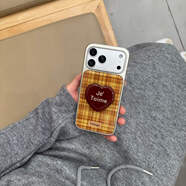 領(lǐng)航黃格子愛(ài)心支架適用于蘋(píng)果14時(shí)尚爆款手機殼潮流ins風(fēng)17系列 殼加支架 iPhone 16 Pro Max