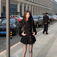 SZEL毛毛袖毛呢連衣裙女早春季名媛收腰生日裙小香風(fēng)a字短裙 連衣裙秋冬裙子約會(huì )短裙秋冬千金感穿搭漂亮獨特連衣裙 S