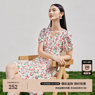 迪賽尼斯（DESIGNICE）雪紡碎花裙夏季新款櫻桃印花收腰顯瘦短袖連衣裙女 花色 S